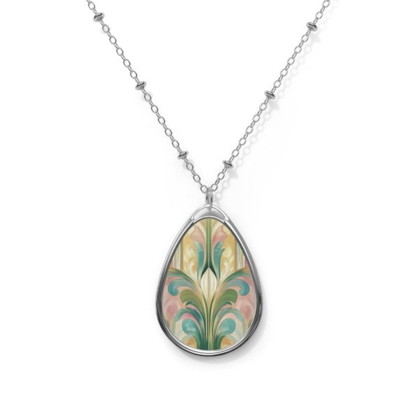 Art deco Floral Bohemian Oval Necklace, Nature-Inspired Jewelry, Gift for Her, Wedding Accessory, Elegant Pendant