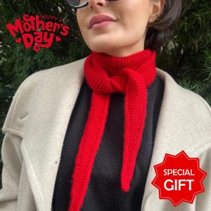 Red Sophie Neck Scarf –Spring Viral Minimalist Knit Scarf, Cozy Lightweight Wool Wrap, French Girl Aesthetic Gift, Mother’s Day Gift