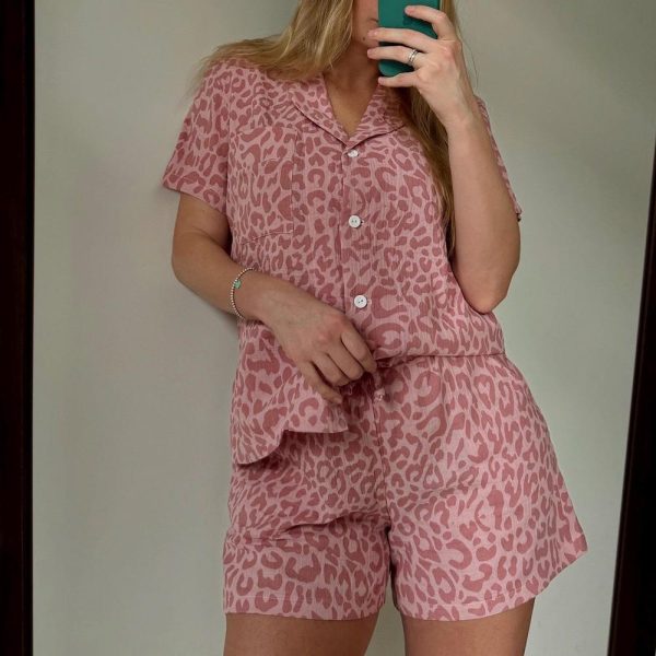 Muslin Pajama set Double Gauze sleepwear Animal print pyjama Crinkle cotton pajamas Bridal Bachelorette pajama set Muslin marle loungewear