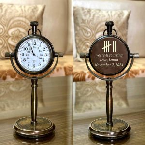 Personalized Engraved Desk Clock, 6th Anniversary Gift for Husband or Wife, Custom Brass Table Clock, Gift for Him, for Dad, Christmas.
