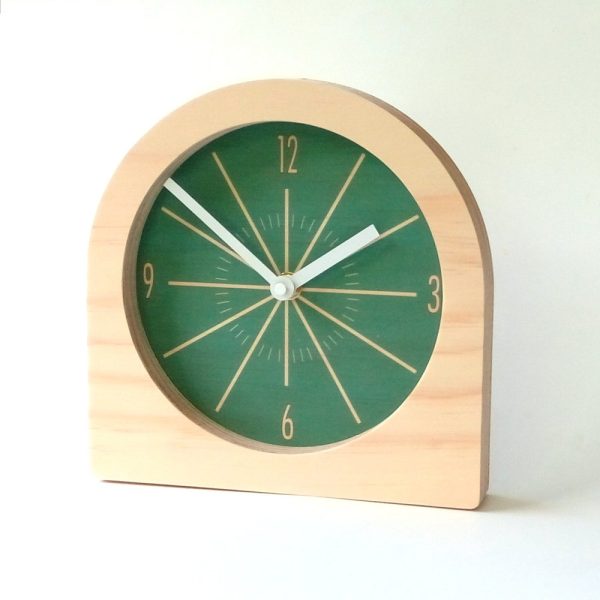 Objectify Classic Wooden Desk Clock. Unique colourful art deco modern silent analog mantle clock for the kitchen, living room or bedroom.