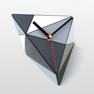 White Grey Black Desk Clock, Wood Table Clock, Black & White, Geometric Black Grey Triangle, Geometric decor, Desktop clock, Gift for friend