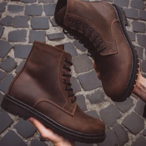 Mens Brown Leather Work Boots Fur Lined Combat