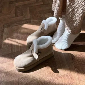 Winter Suede Boots Women Shearling Fur Lined Ankle