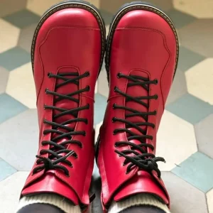 Handmade Red Leather Boots Women Anatomical Lace Up